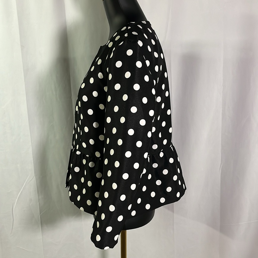LOFT Black & White Jacquard Polka Dot Lightweight Peplum Hem Jacket - Picture 2 of 16
